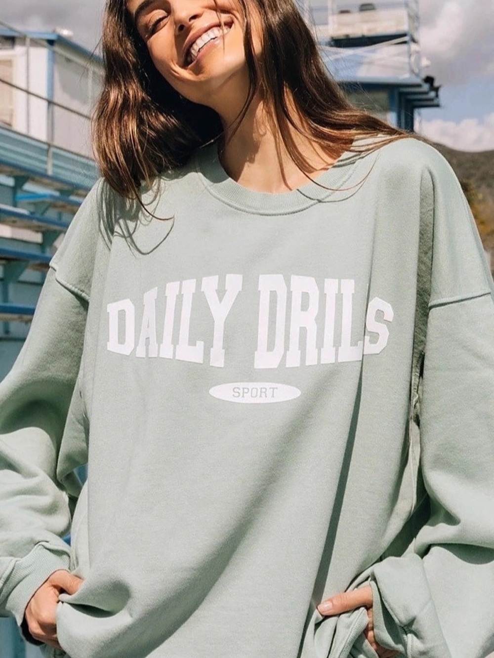 Daily Drills Oversized Sport Crew Graphic Sweatshirt in Harbor